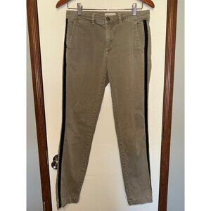 Anthropologie Chino Green Relaxed Pant W/Velour Stripe Down Side Size 27
